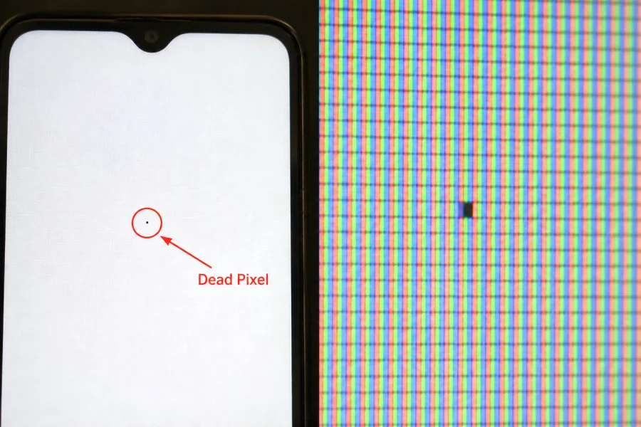 Close-up of a dead pixel on a phone screen